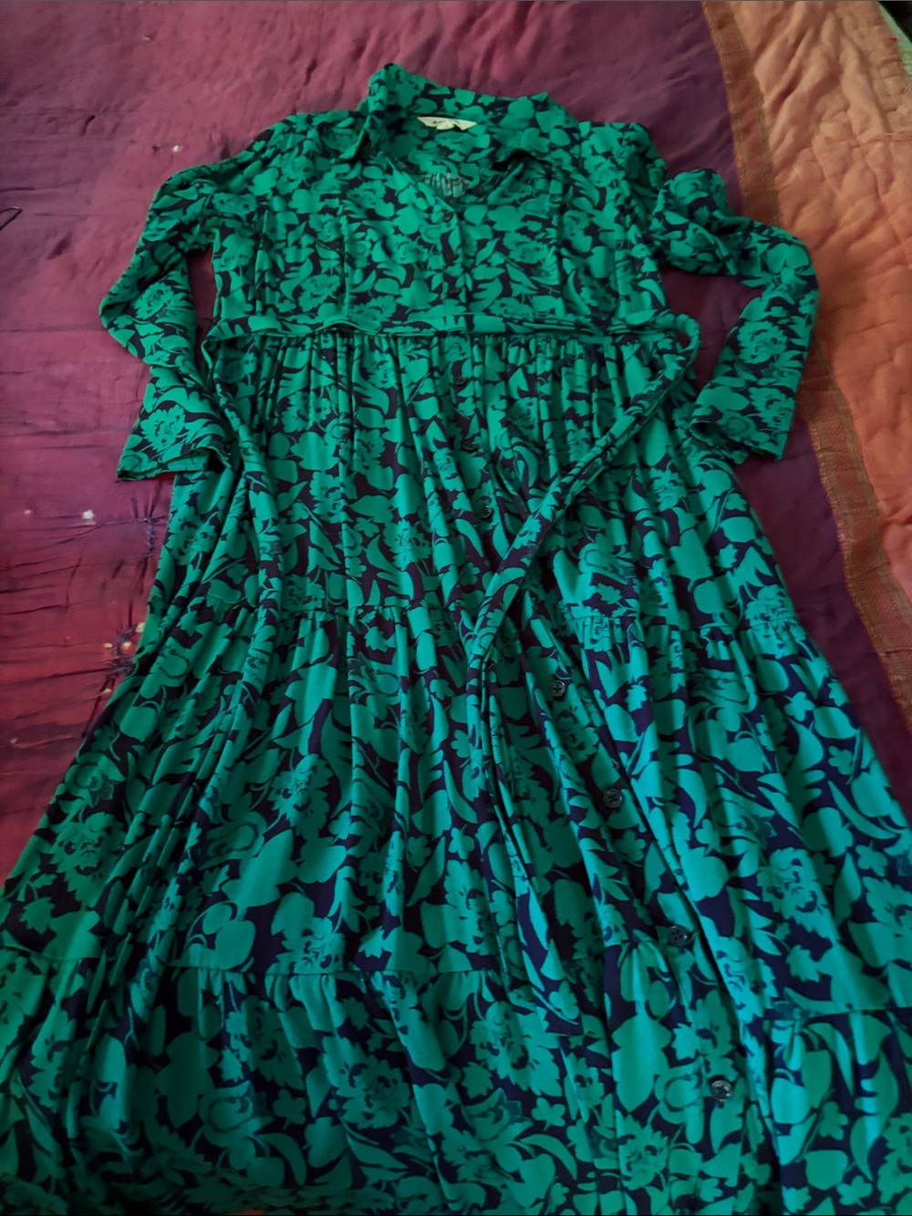 Boden Teal and Navy Floral Maxi Dress